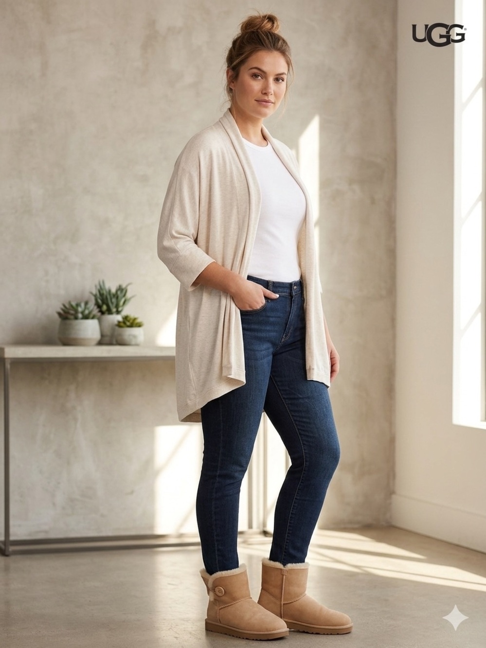UGG Women's Cream Plush Open-Front Robe